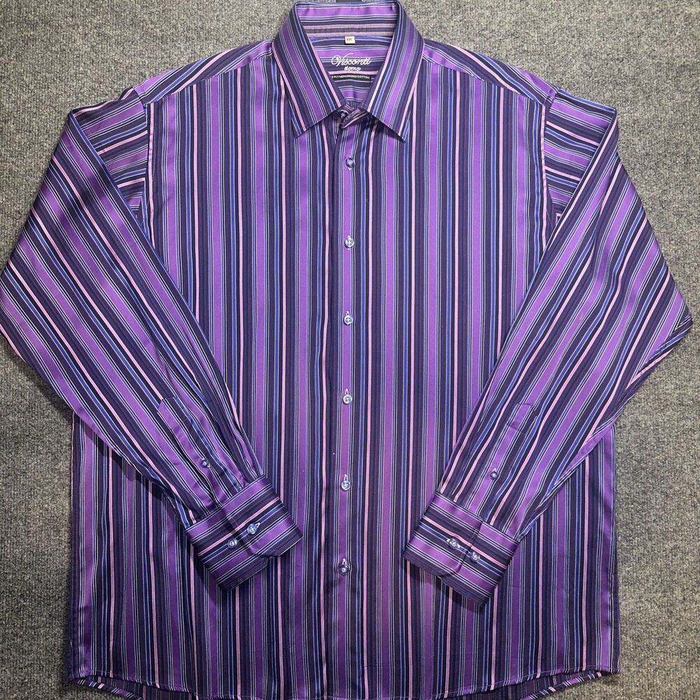 Visconti Uomo Purple Jacquard Stripe 2 Ply Cotton Long Sleeve Button Up Mens 2XL